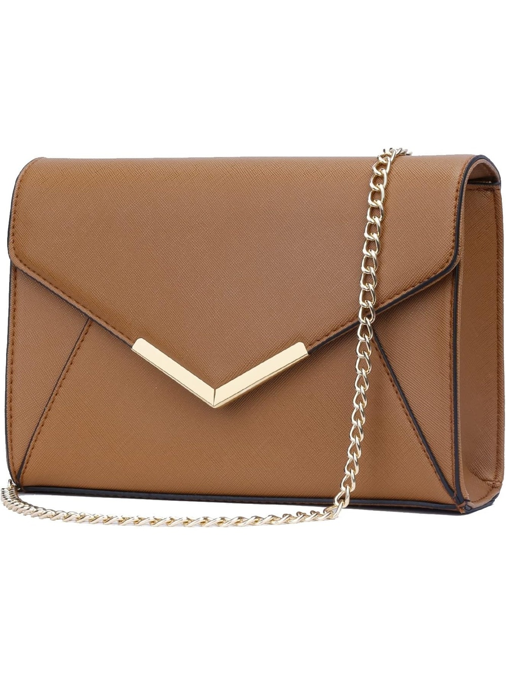 〽️ Women's Brown Faux Leather Clutch Purses Metal Chain Crossbody Bags